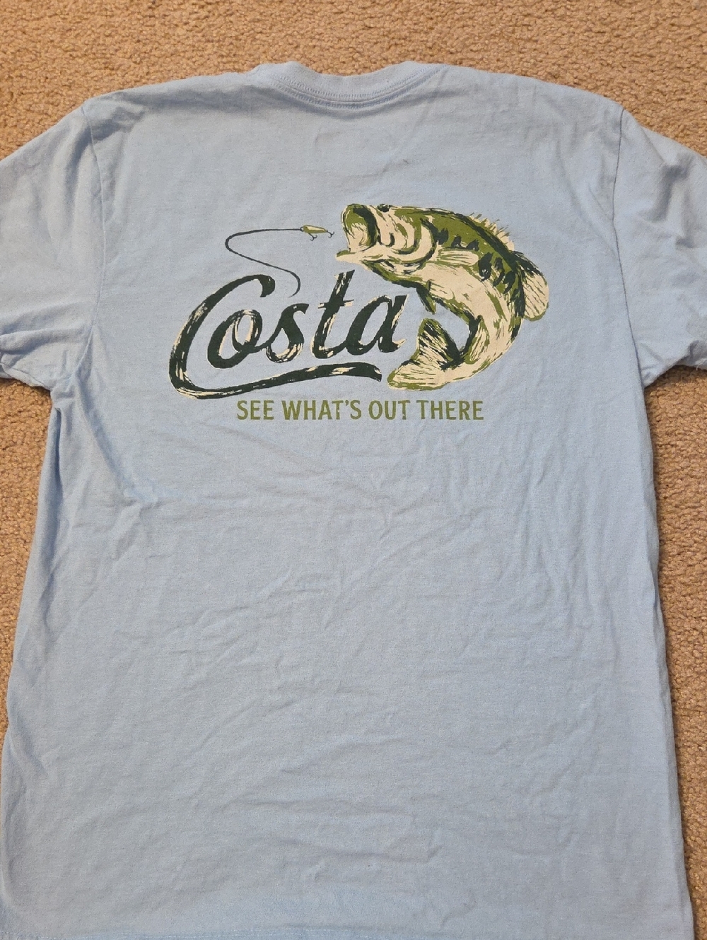 Costa Light Blue Tee with Green and Cream Bass Graphic